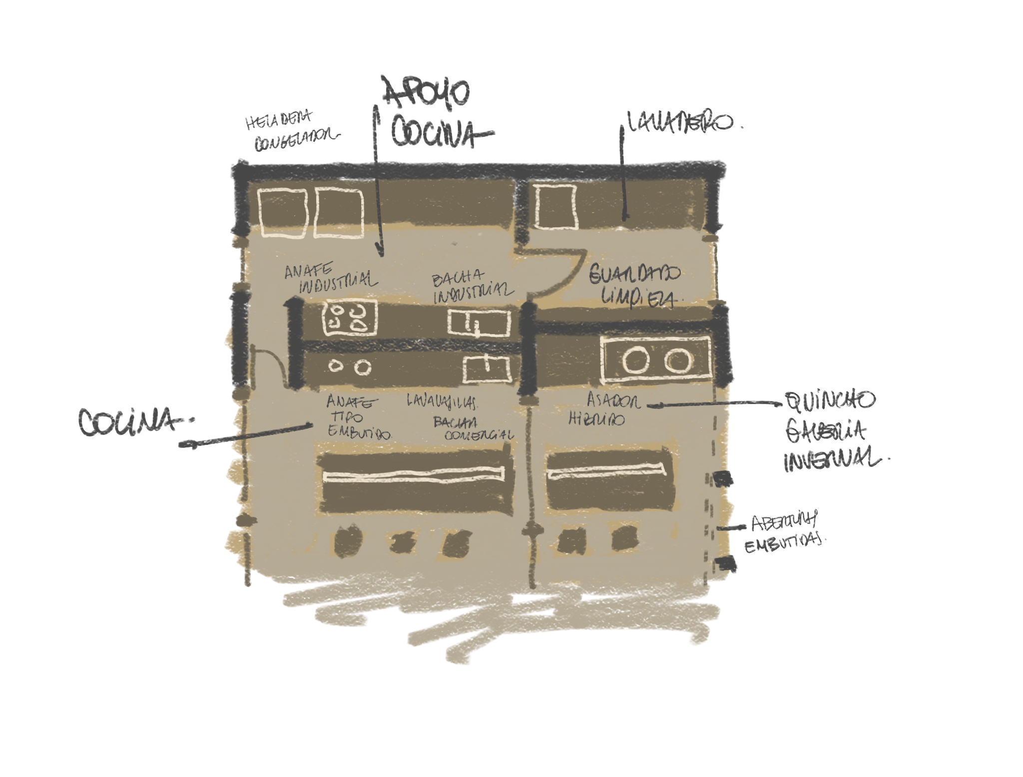 Dibujo técnico de una planta arquitectónica sobre papel claro.