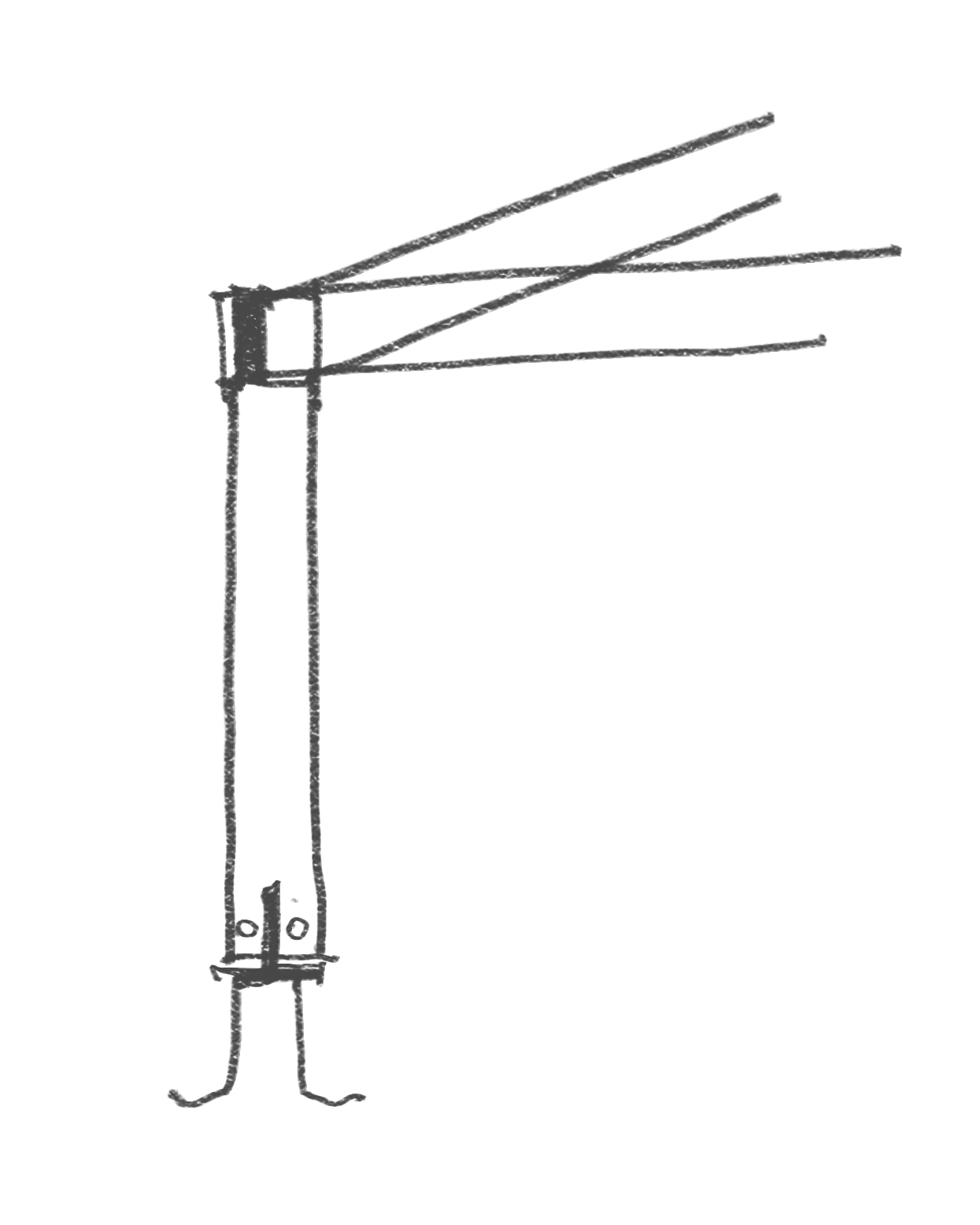 Croquis de un pilar de madera con su apoyo metálico, de la estructura de C16.
