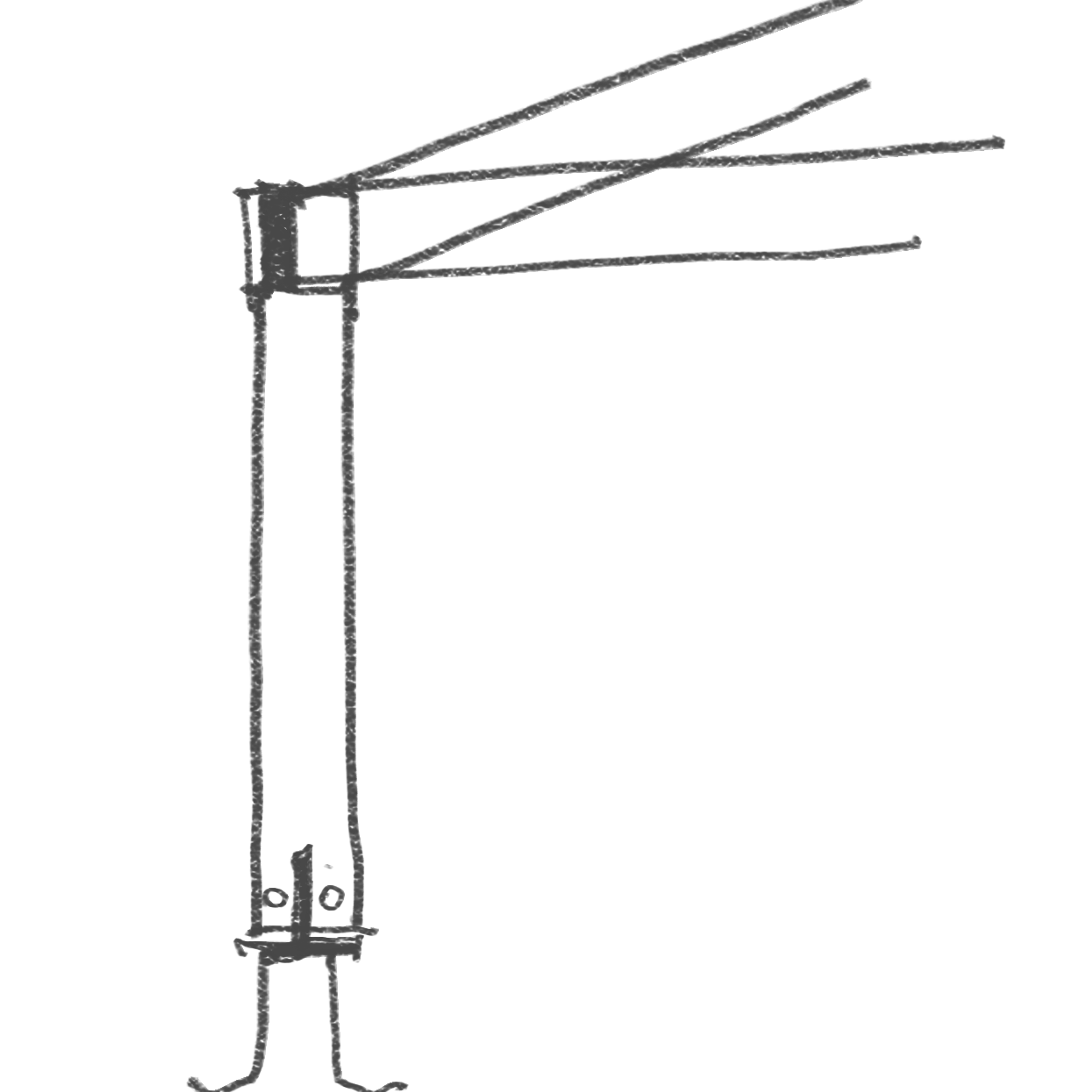 Croquis de un pilar de madera con su apoyo metálico, de la estructura de C16.