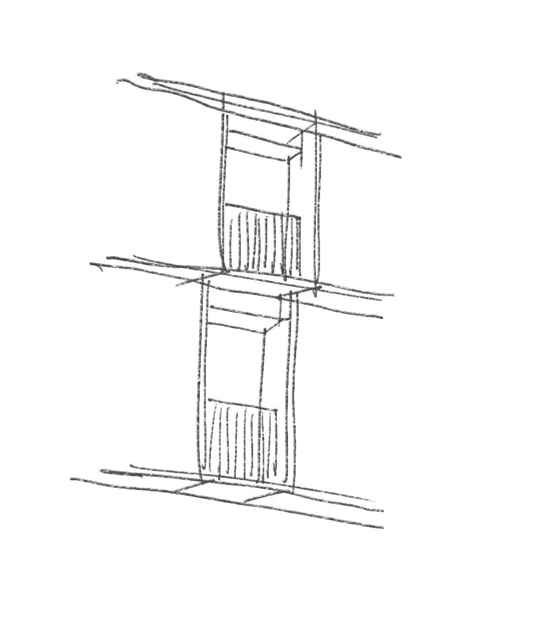 Croquis de detalle de los balcones apilados de la fachada de ELF1101.