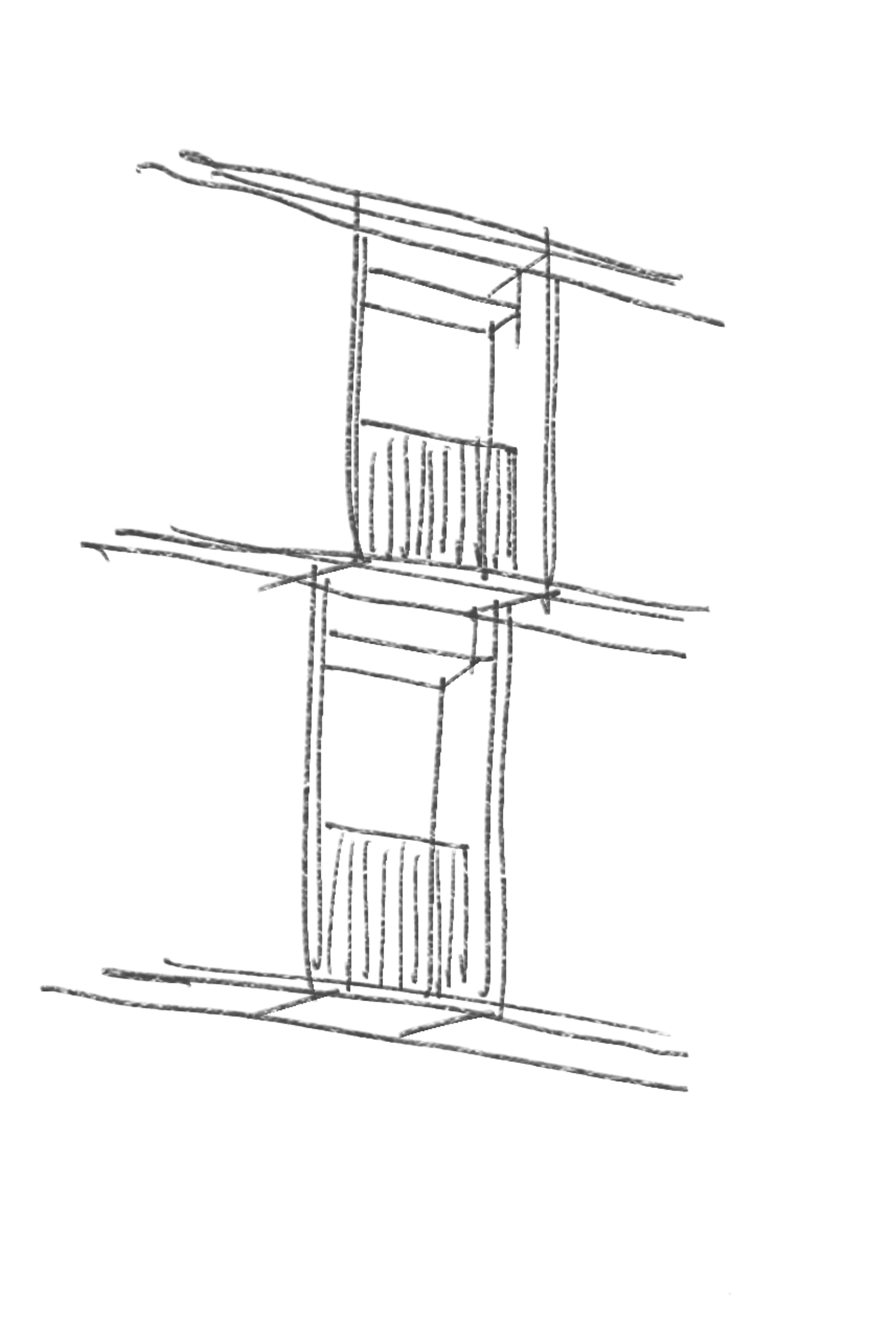 Croquis de detalle de los balcones apilados de la fachada de ELF1101.