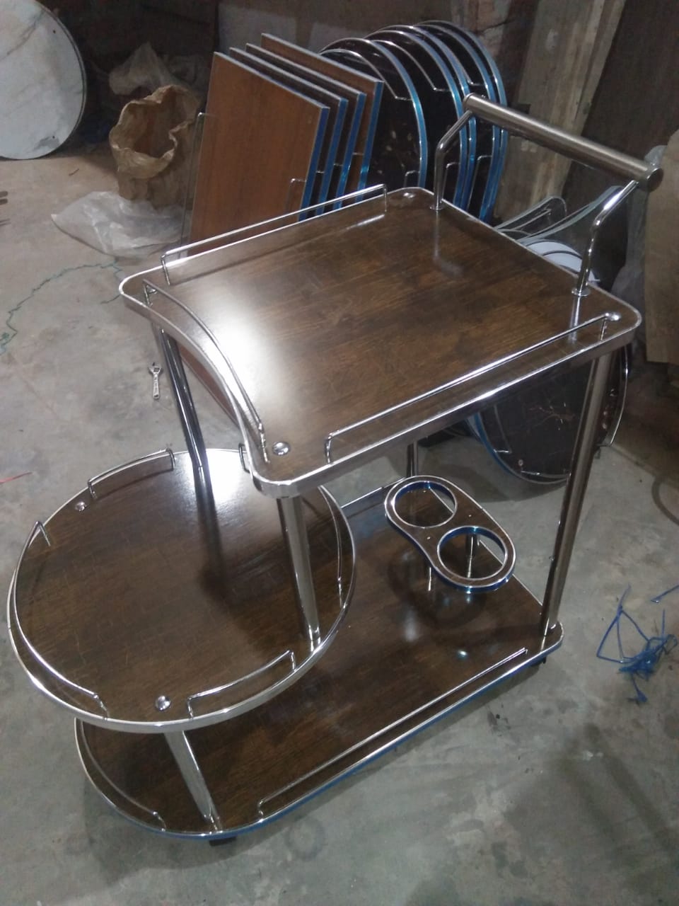 Stainless Steel Tea Trolley with Cup Holders