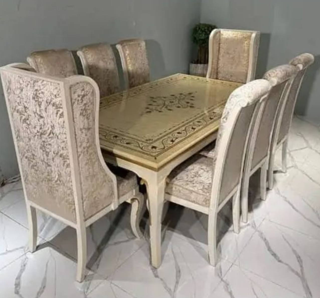 Ivory Ornate Wingback Dining Set