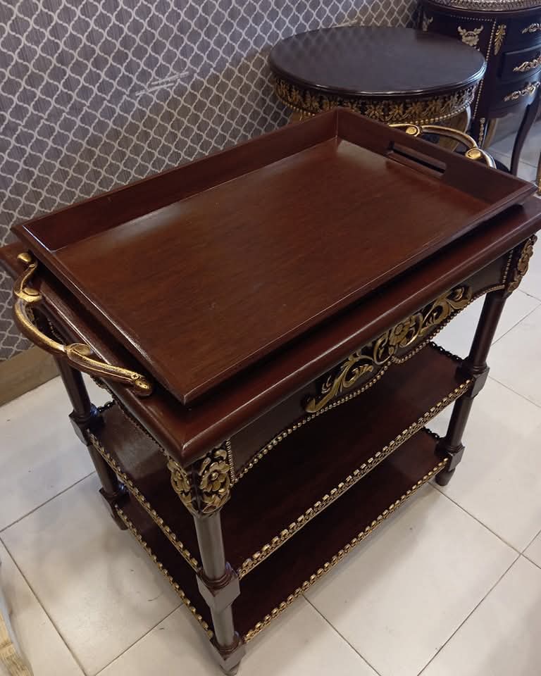 Brass Trim Wooden Tea Trolley