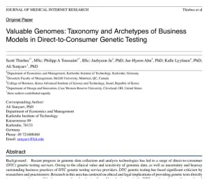First page of the Journal of Medical Internet Research paper 'Valuable Genomes', showing the title, authors and abstract.