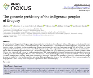 First page of the PNAS Nexus paper 'The genomic prehistory of the Indigenous peoples of Uruguay', showing the title, authors and abstract.