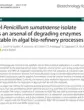 First page of the Biotechnology for Biofuels paper 'A novel Penicillium sumatraense isolate reveals an arsenal of degrading enzymes', showing the title, authors and abstract.