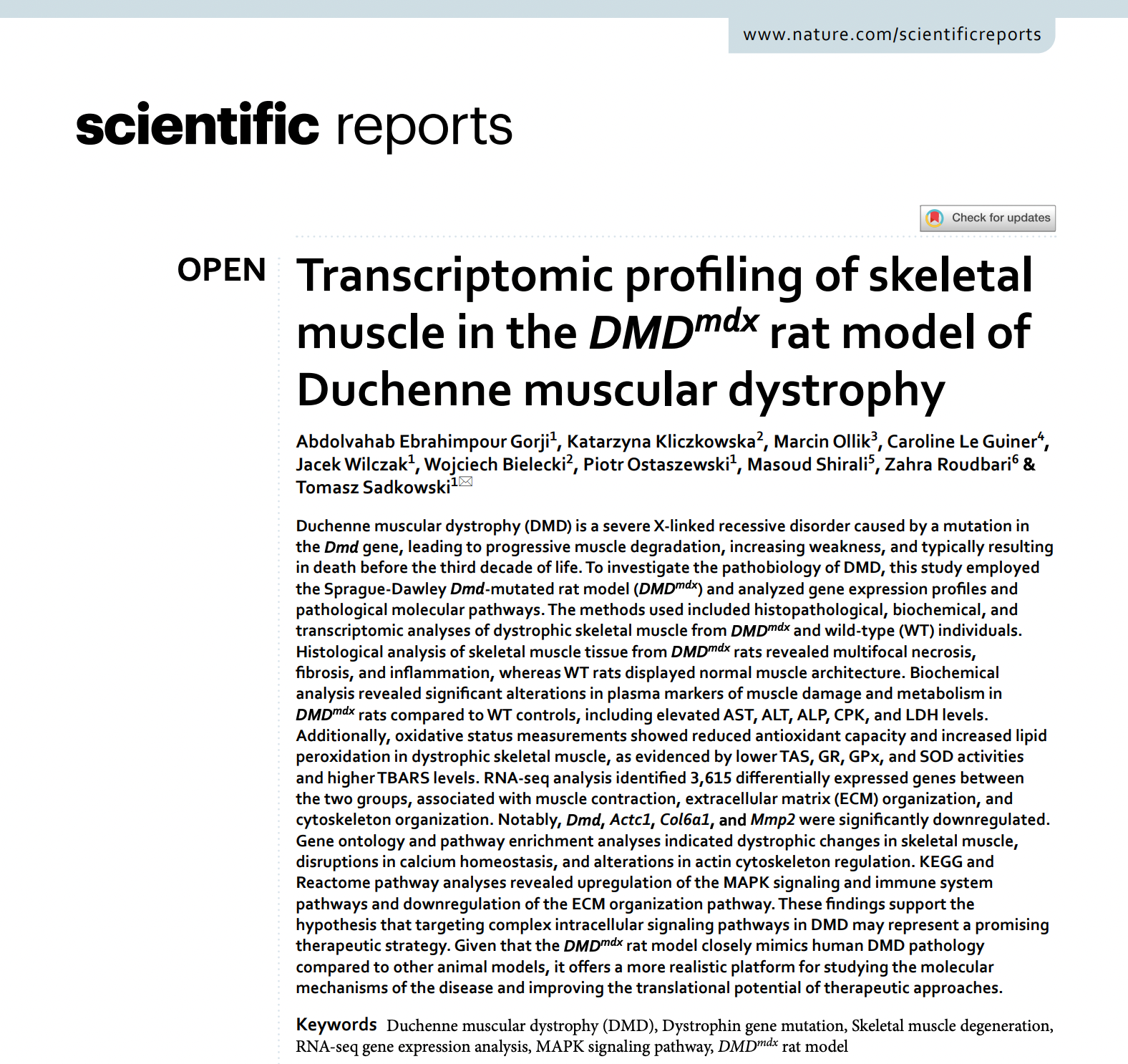 Screenshot of Nature Scientific Reports Paper