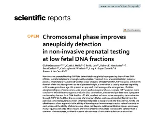 Prima pagina dell'articolo pubblicato su Scientific Reports "Chromosomal phase improves aneuploidy detection in non-invasive prenatal testing", con titolo, autori e abstract.