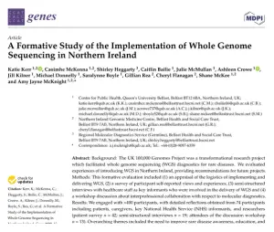 First page of the Genes paper 'A Formative Study of the Implementation of Whole Genome Sequencing in Northern Ireland', showing the title, authors and abstract.