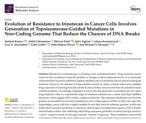 First page of the International Journal of Molecular Sciences paper 'Evolution of Resistance to Irinotecan in Cancer Cells', showing the title, authors and abstract.