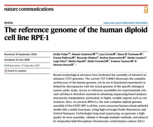 First page of the Nature Communications paper 'The reference genome of the human diploid cell line RPE-1', showing the title, authors and abstract.