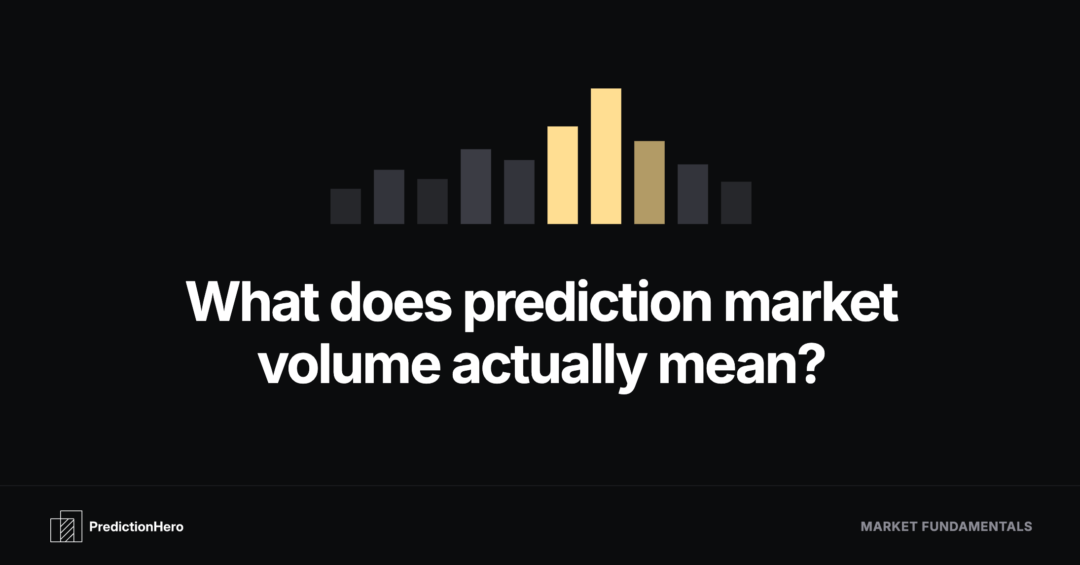 Bar chart of prediction market volume and the PredictionHero logo.