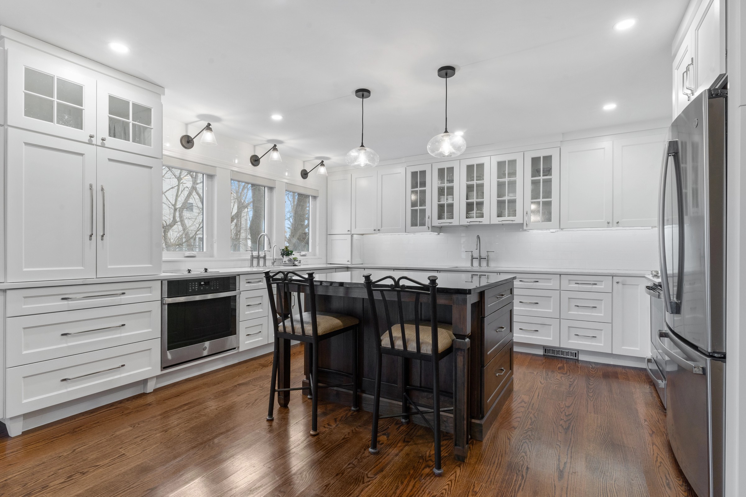 Classic White with a Rich Wood Island kitchen