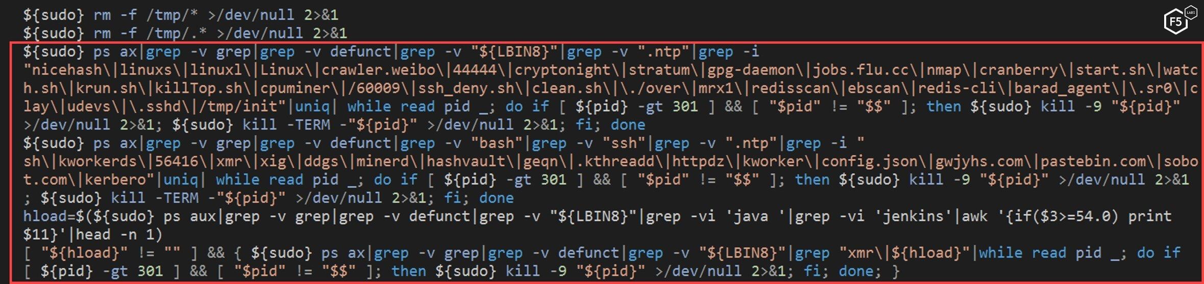 Figure 8. The NTP script looking for active mining processes