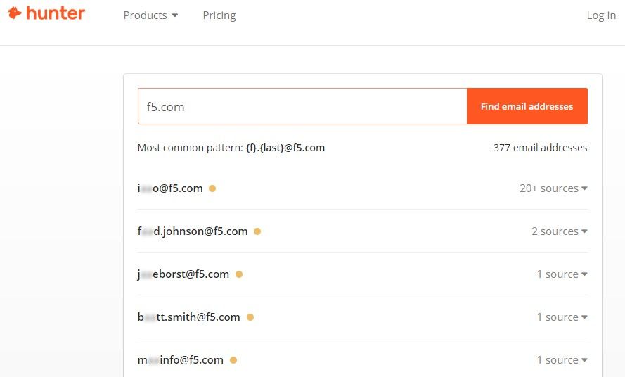 Hunter search results