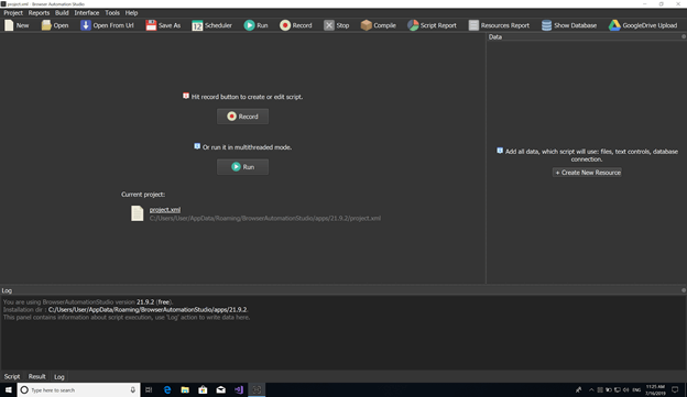 Figure 30. Browser Automation Studio graphical user interface.