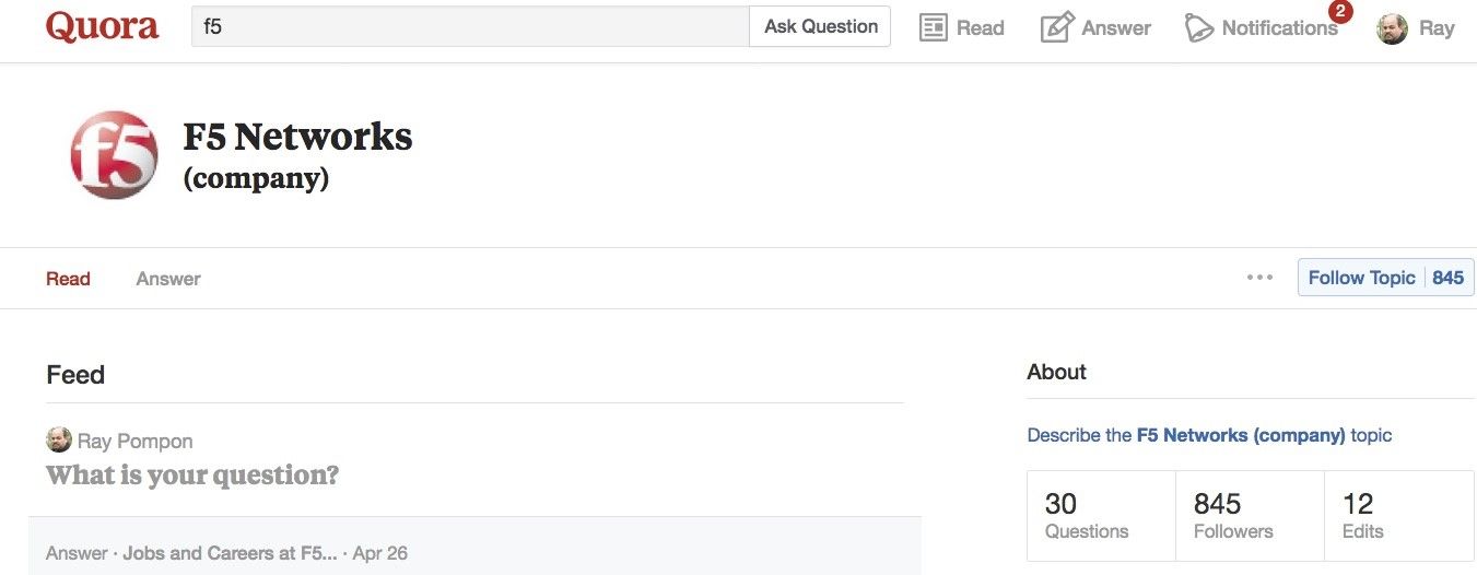 F5 page on Quora screenshot