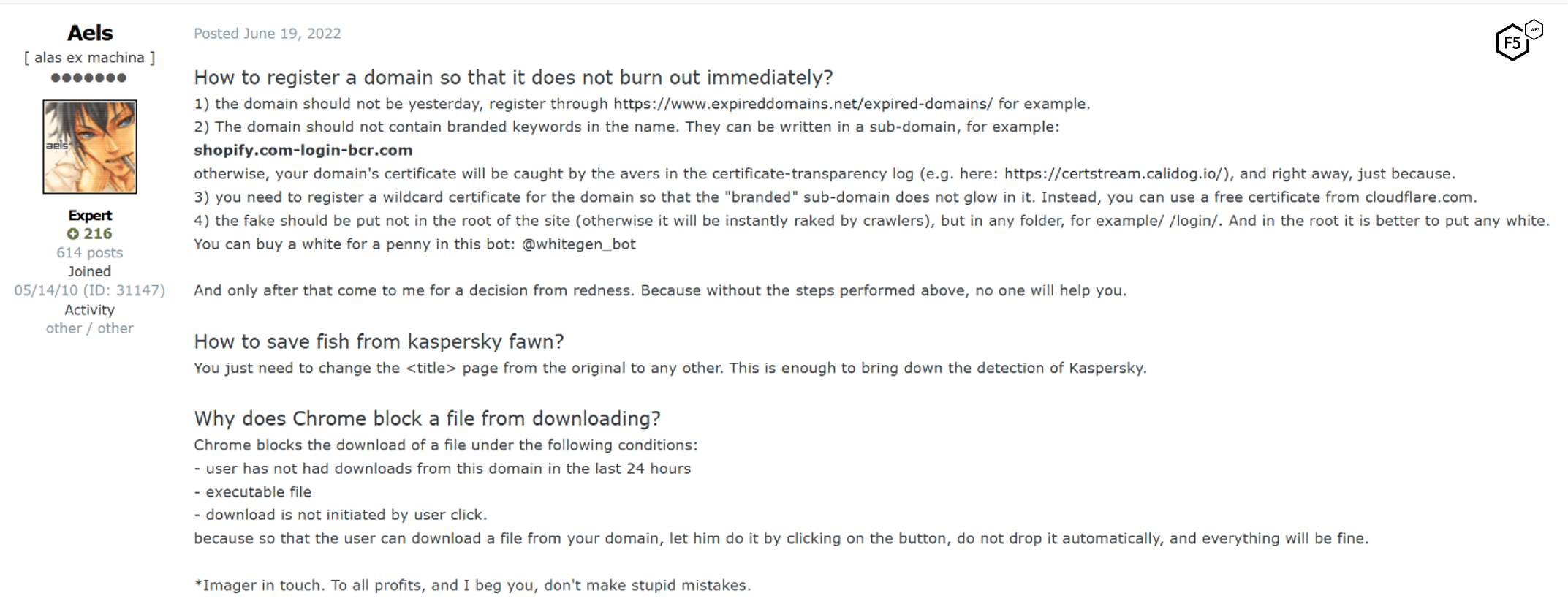 Advice on domain-level detection evasion from the author of the AntiRed JavaScript "cloak.”