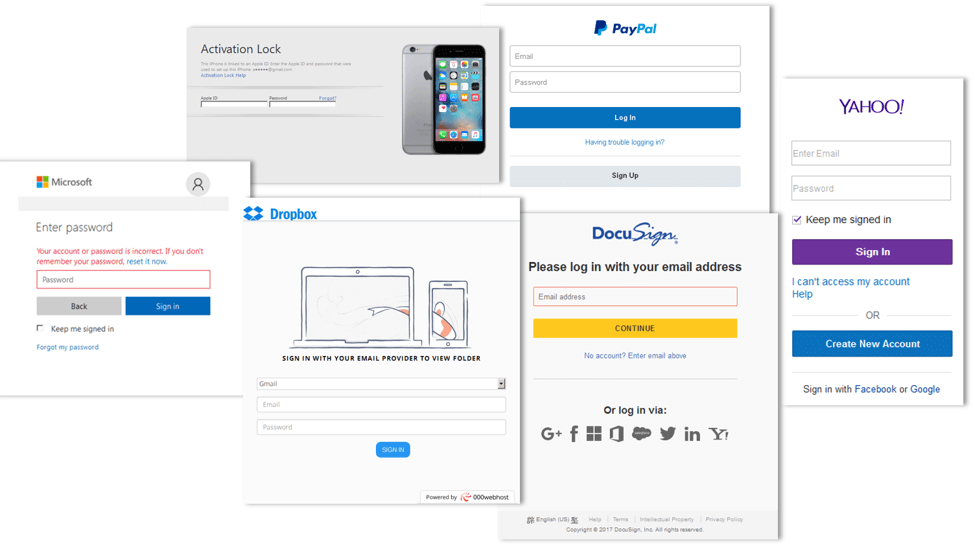 Figure 16: Fake login screens for familiar, commonly used apps often trip up users