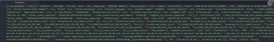 Figure 6. Viewing the JSON output of a Cryptonice scan