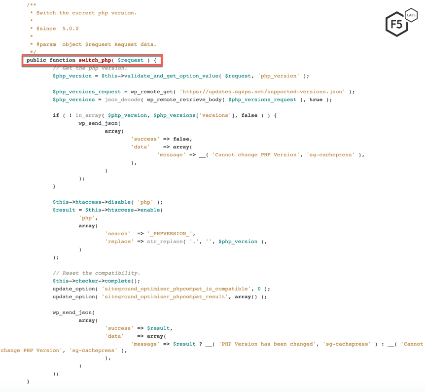 Figure 7. switch_php function is written in Rest_Helpher.php file