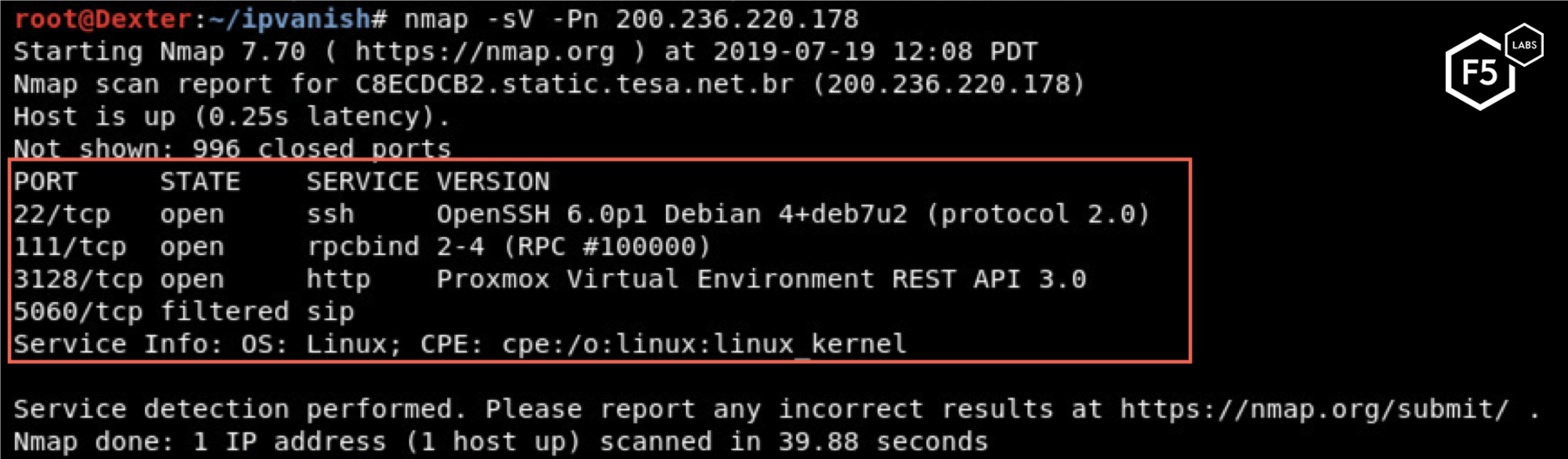 Figure 2: Nmap scan of the server controlled by the threat actor.
