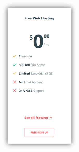 Screenshot of the free website hosting offer from 000webhostapp.com