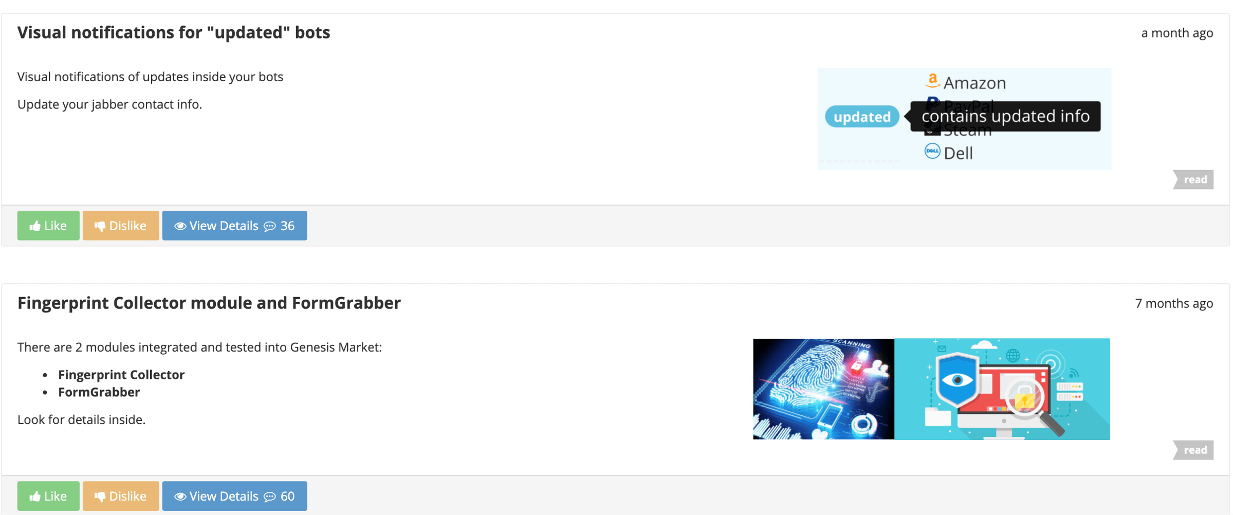 Genesis Marketplace new feature release section