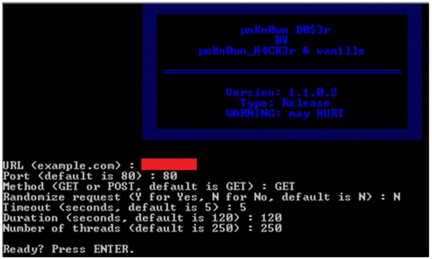 Figure 4: Screenshot of UnKnown DoSer, a Layer 7 flooder with request randomization capabilty