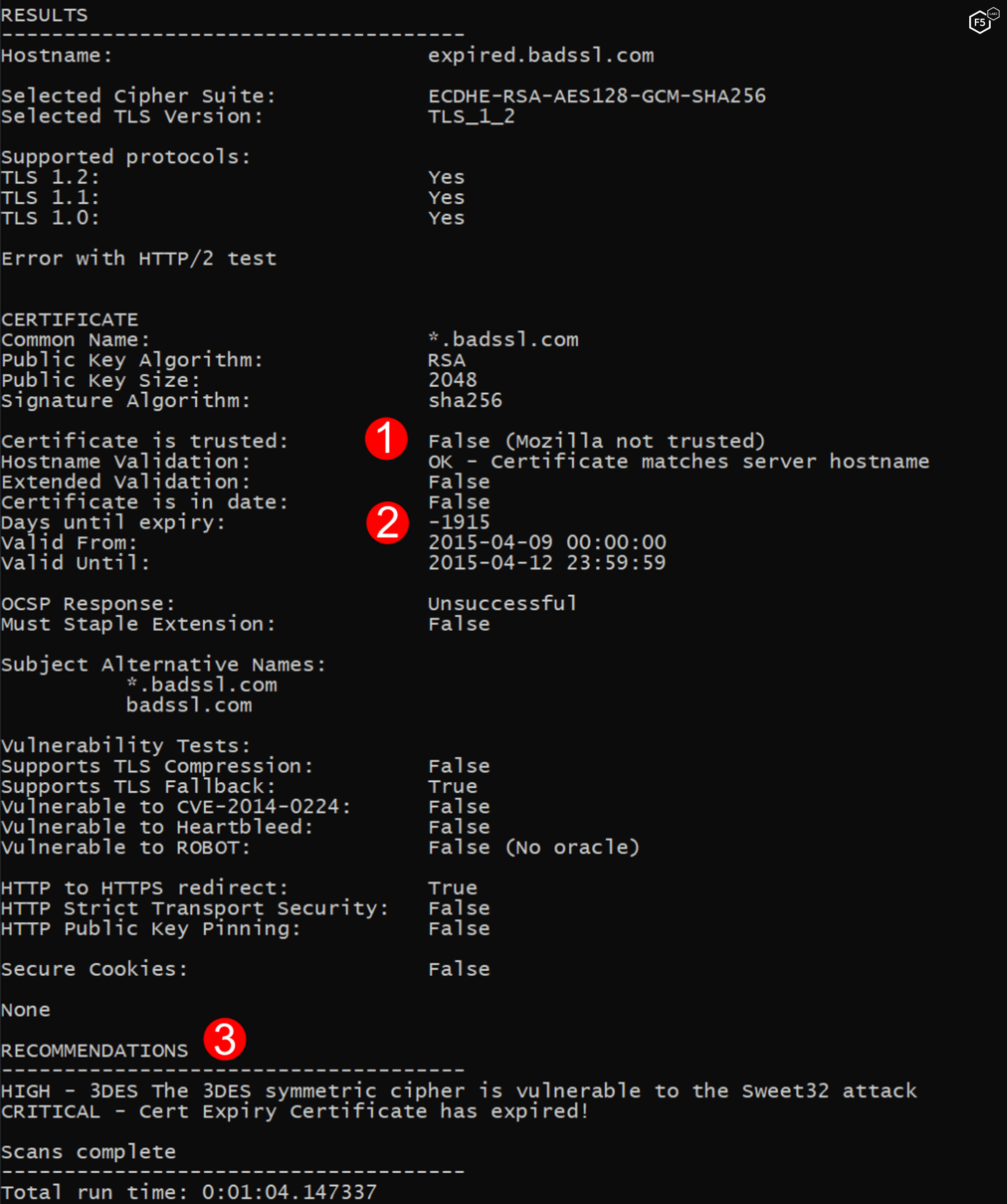 Figure 9. Using Cryptonice to detect expiring certificates