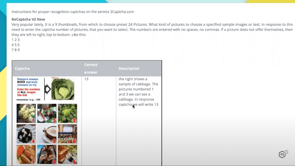 Detailed training for solvers provides examples and tips for solving reCAPTCHAs.