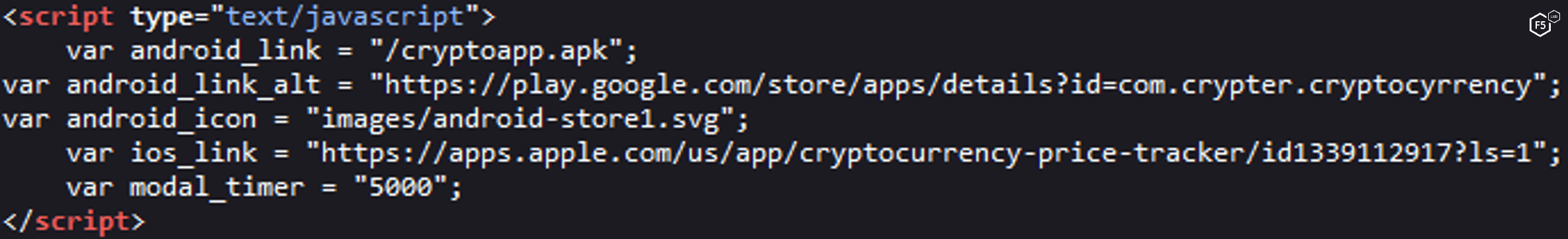 Figure 1. Javascript variables used to modify the download URL.