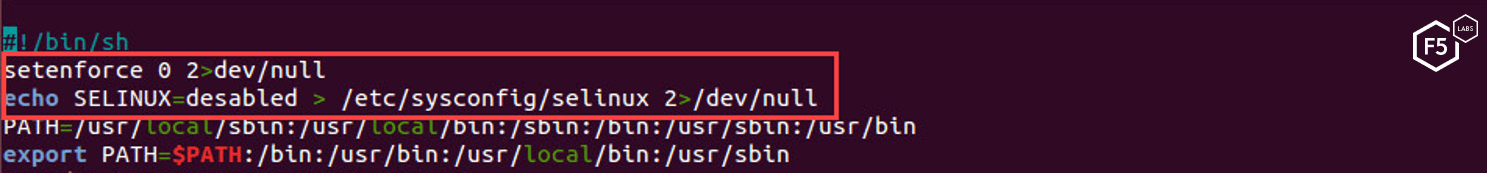 Figure 15. In script attempting to turn off SELinux