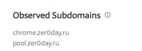 Figure 14. zer0day.ru subdomains reported observed by VirusTotal