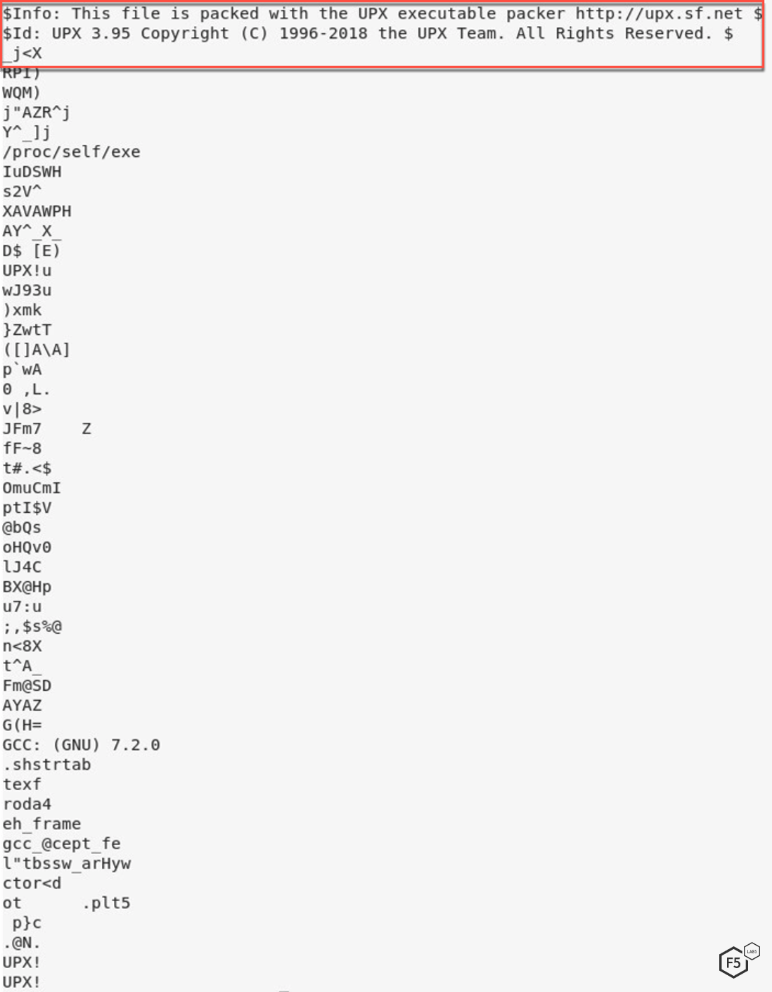 Figure 7. Screenshot showing the UPX packer wrapping the malware