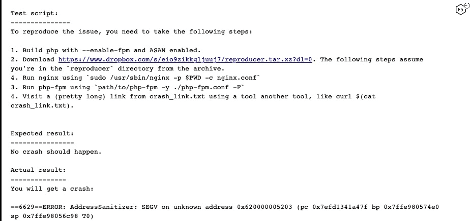 Figure 5. Exploit detail for CVE-2019-11043 from https://bugs.php.net/bug.php?id=78599.