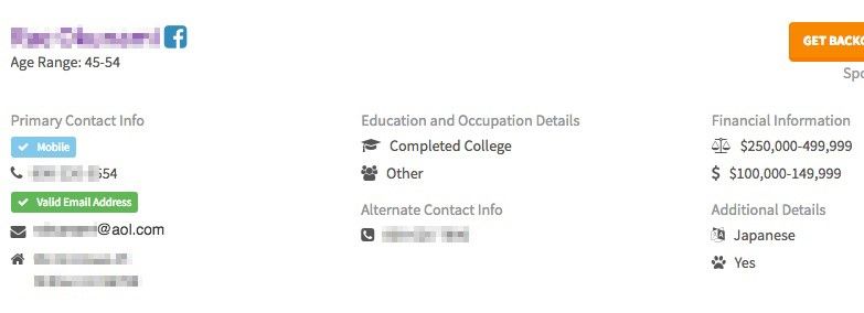 Screenshot of personal data found in a search