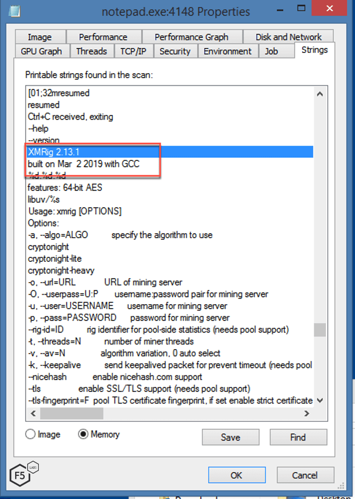 Figure 12. Screenshot showing the crypto miner version
