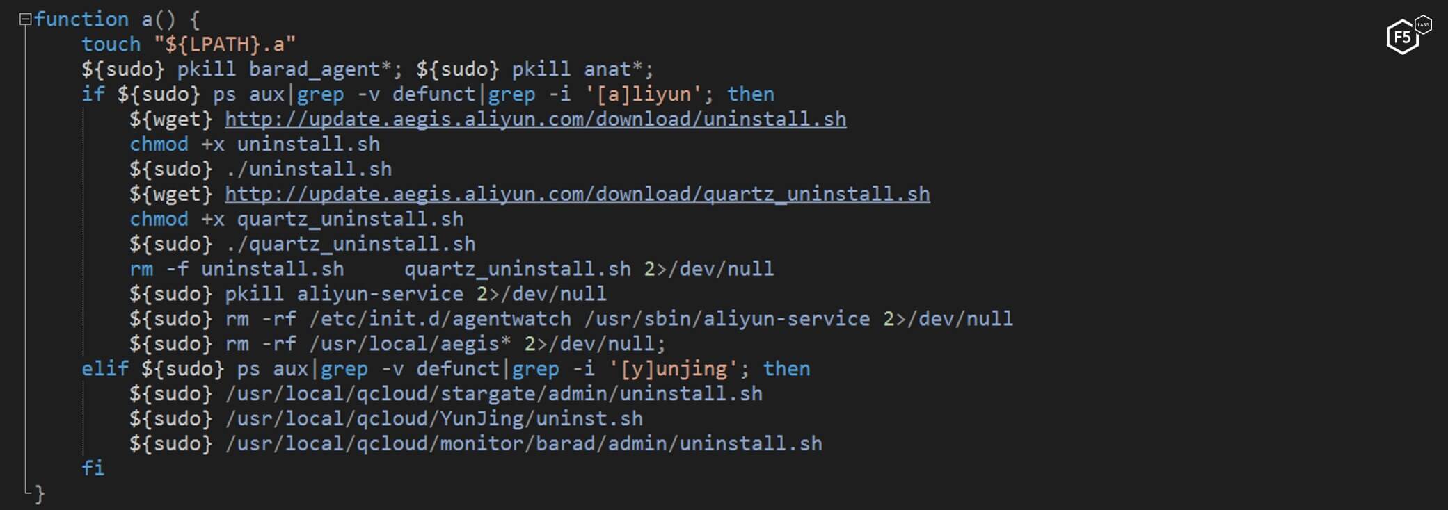 Figure 21. The “main” script attempting to uninstall security utilities
