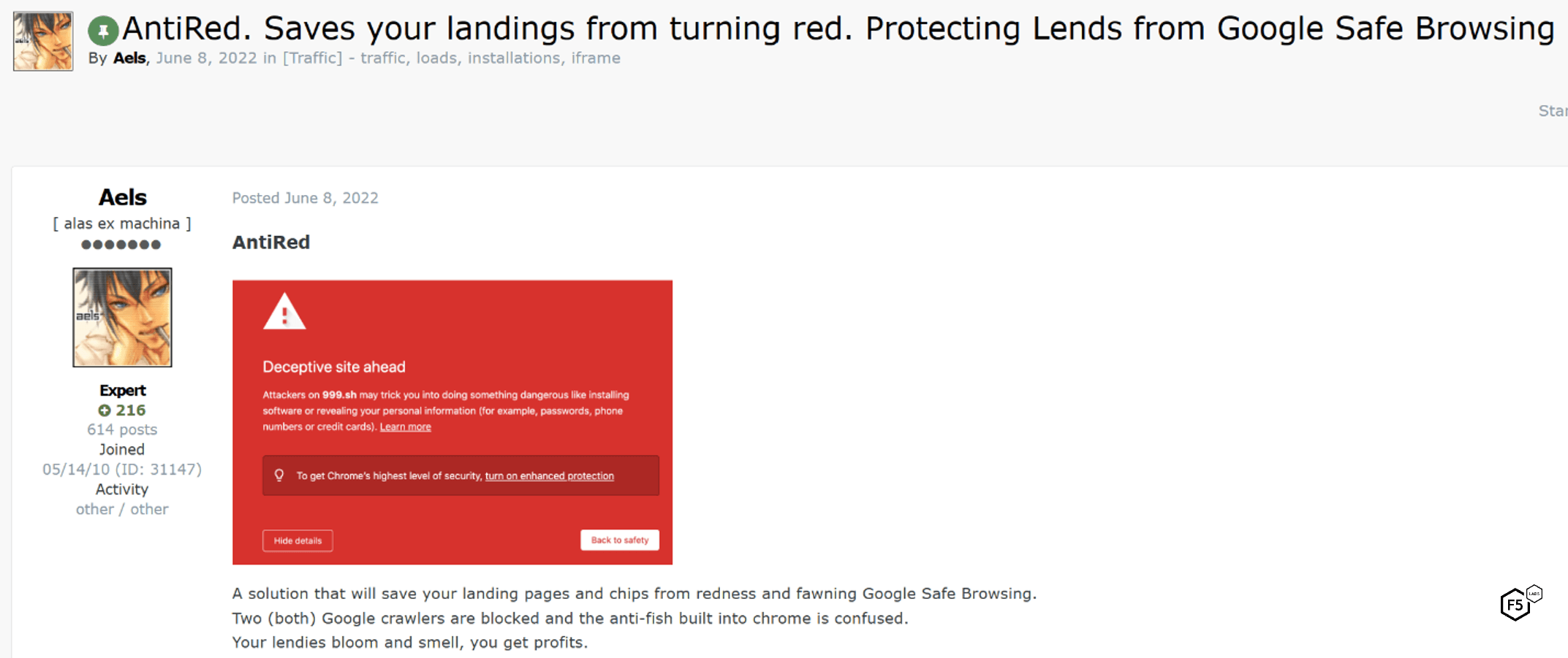 Advertisement for detection evasion capabilities that are effective against Google Safe Browsing.