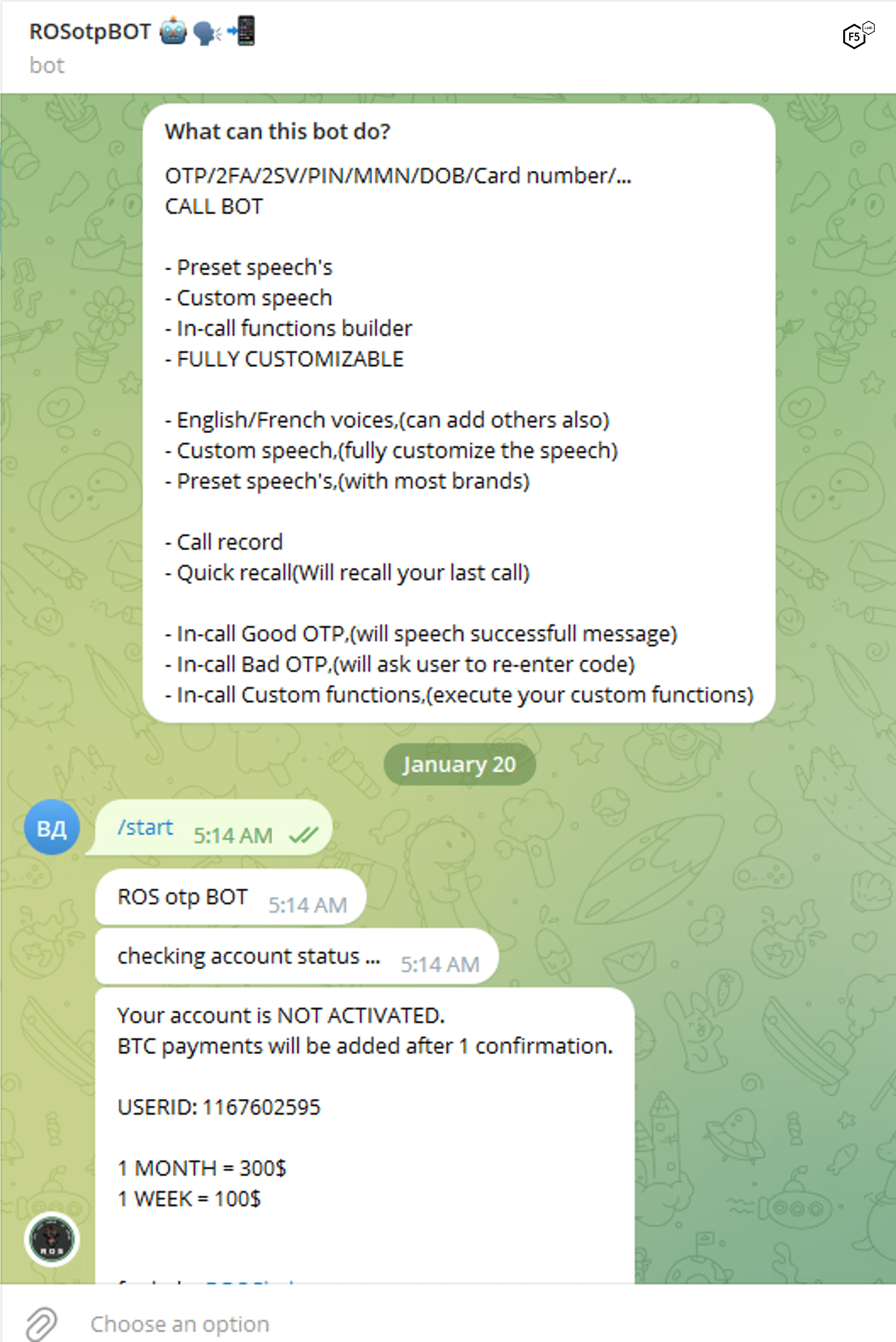 Screenshot of a threat actor offering an automated phone system to harvest MFA/OTP codes