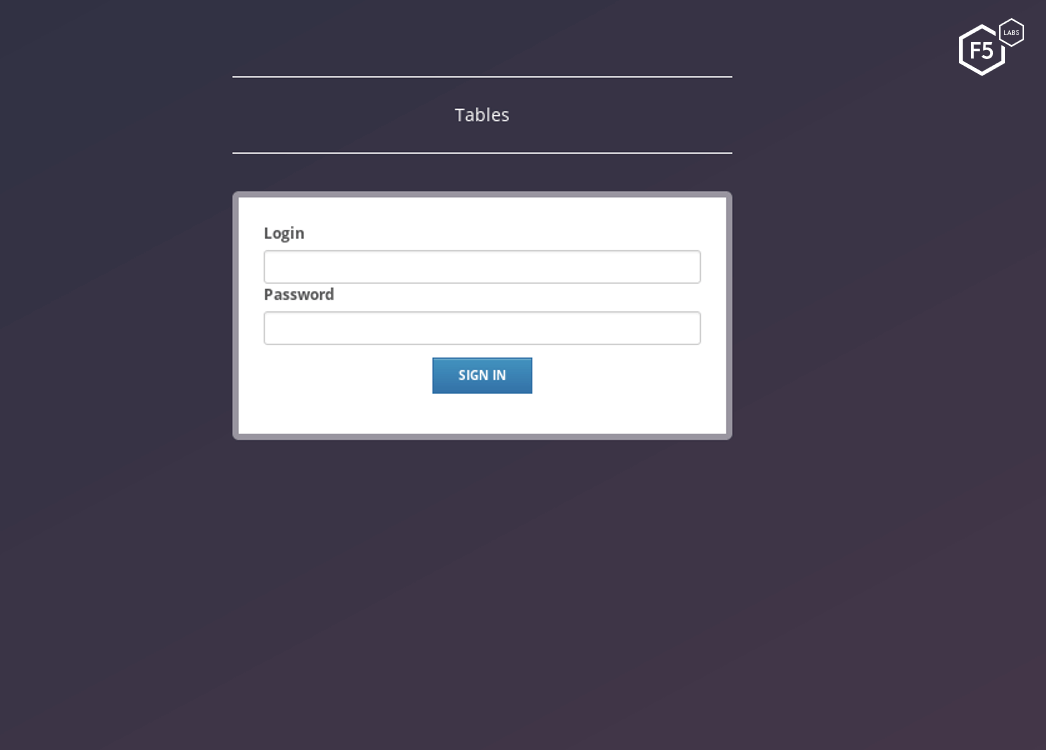 Figure 13. The Tables login page